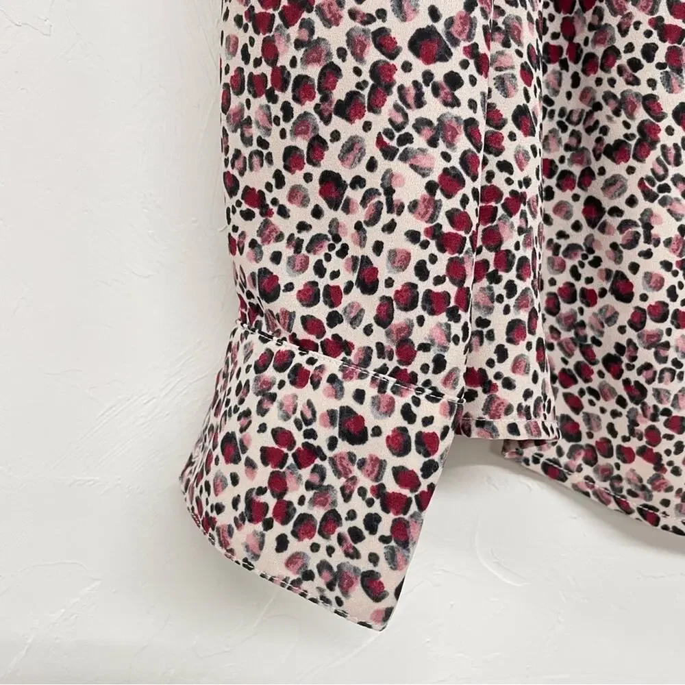Nanette Lapore Red & Black Spotted Smocked Neckline Boho Blouse Womens M Shirt_2